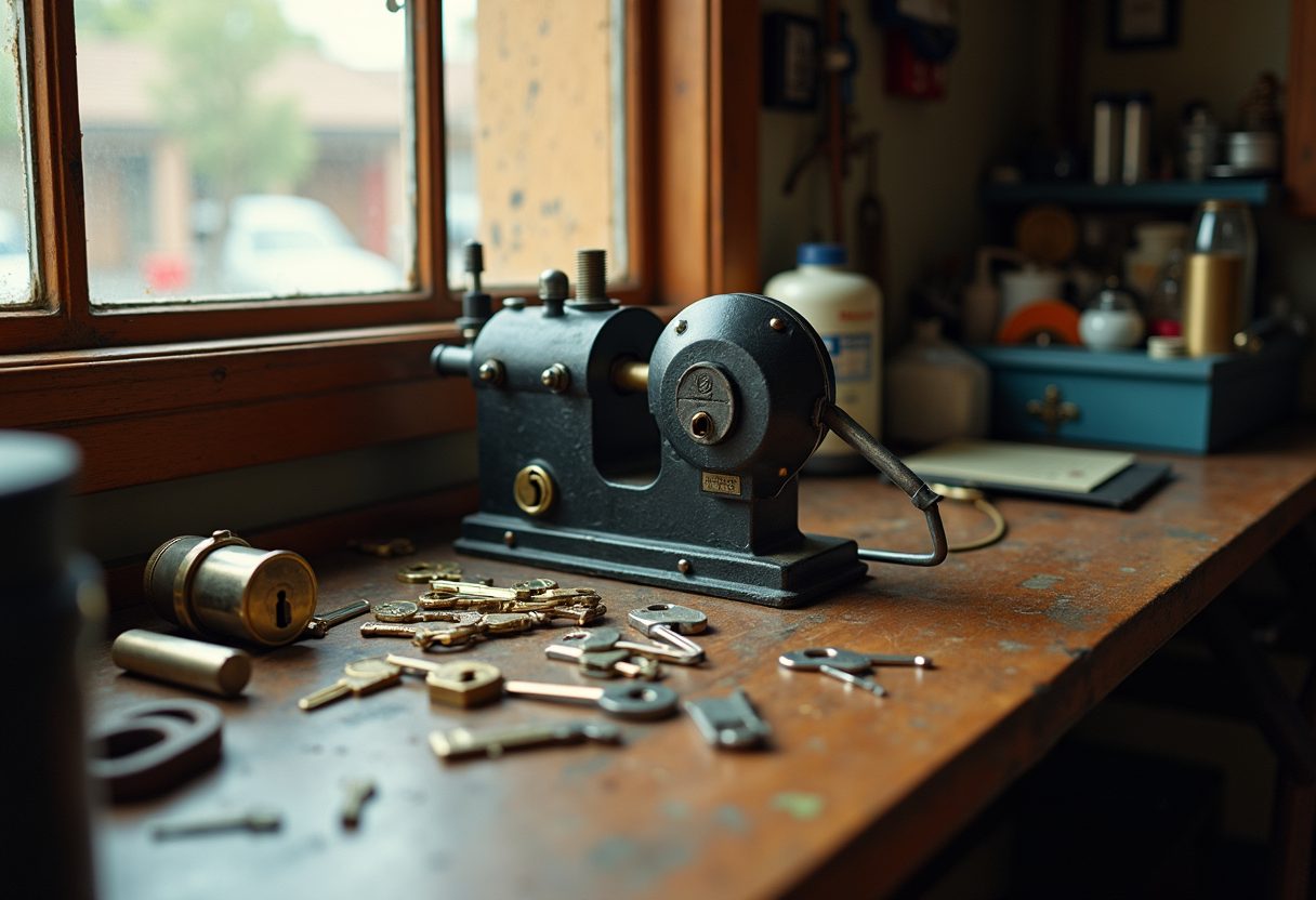 Key-cutting bench with new deadlocks — Breakfast Point